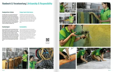 „Einblick in die handwerkliche Fertigung der ICONS Teppiche in Thailand – nachhaltige Materialien, manuelle Tufttechnik und ressourcenschonende Garnfärbung.“